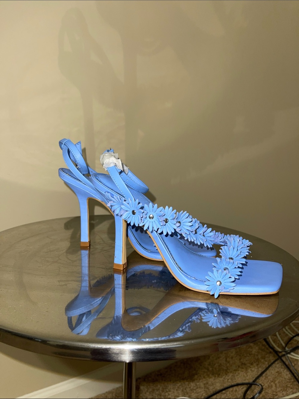 Gianni Bini Light Blue Floral Strap Stiletto Sandals
